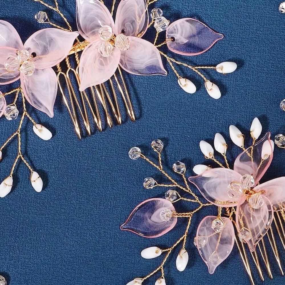 NWT: pink floral hair pieces